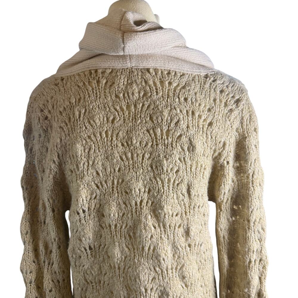 Free People Beige Textured Knit Long Button Front Cardigan Sweater, Size Medium - Picture 10 of 10